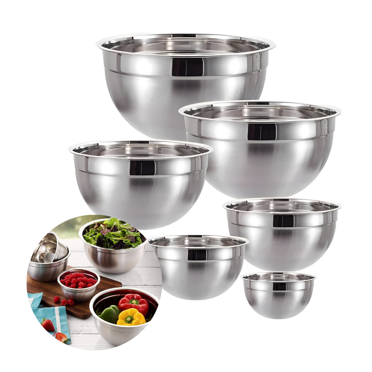 Kit 6 Tigela Inox Bowl Multiuso Profissional