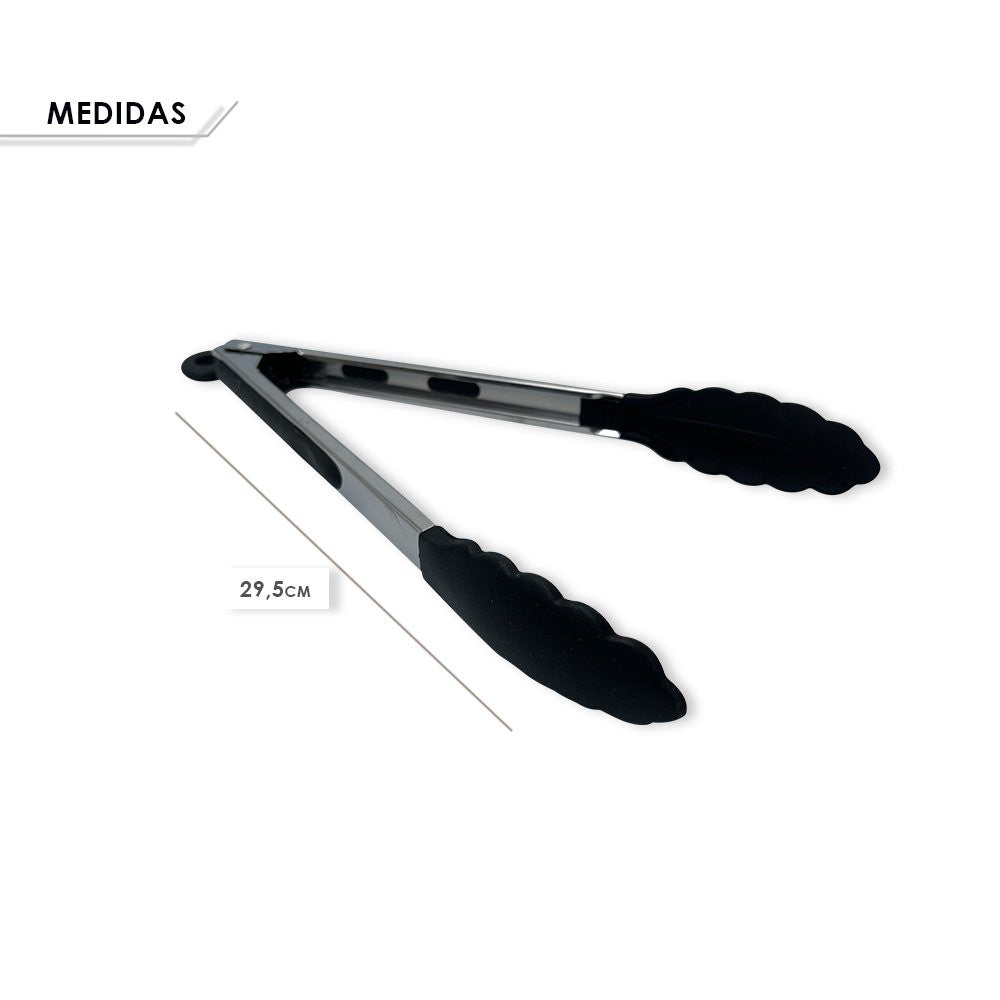 Pinça Pegador Culinário Silicone 30 Cm Multiuso Inox Fritura - Preto