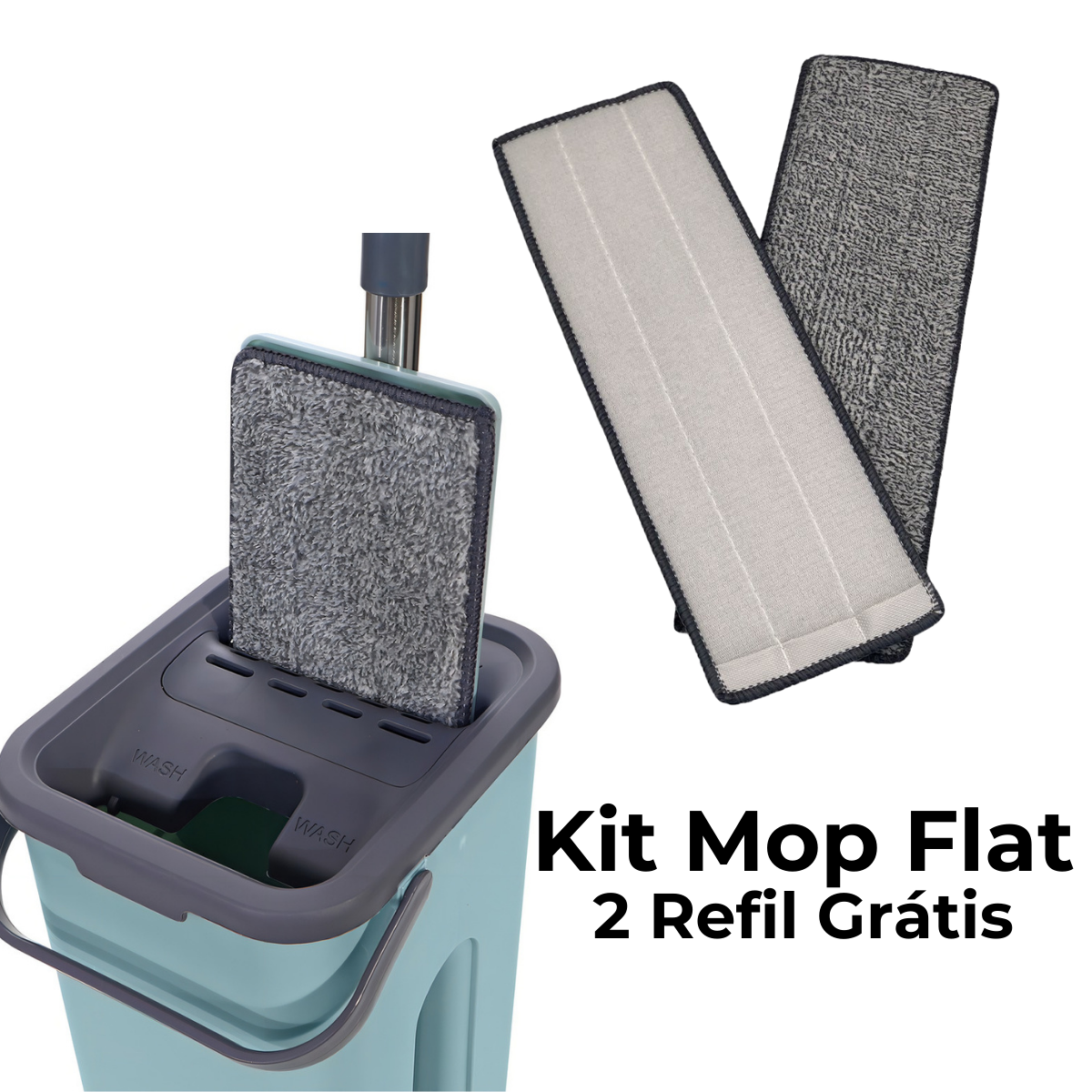 Rodo Flat Mop E Balde Lava E Seca Profissional Com 2 Refil