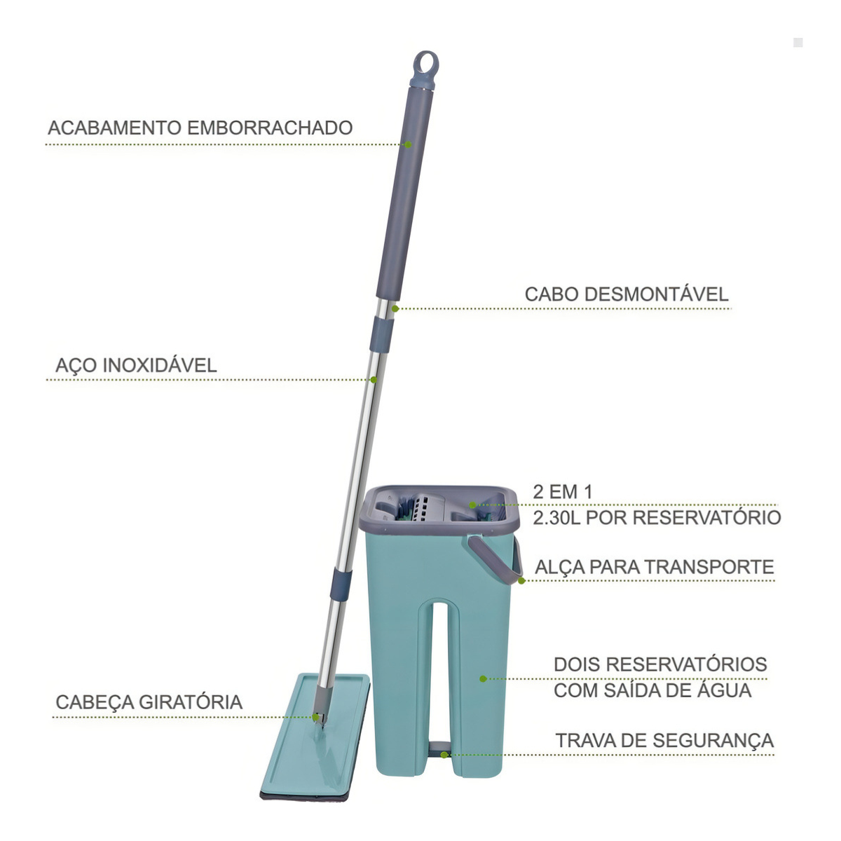 Rodo Flat Mop E Balde Lava E Seca Profissional Com 2 Refil