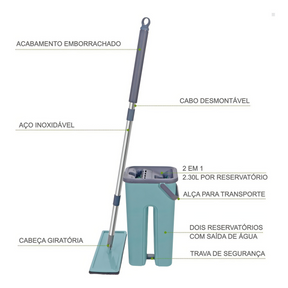 Rodo Flat Mop E Balde Lava E Seca Profissional Com 2 Refil