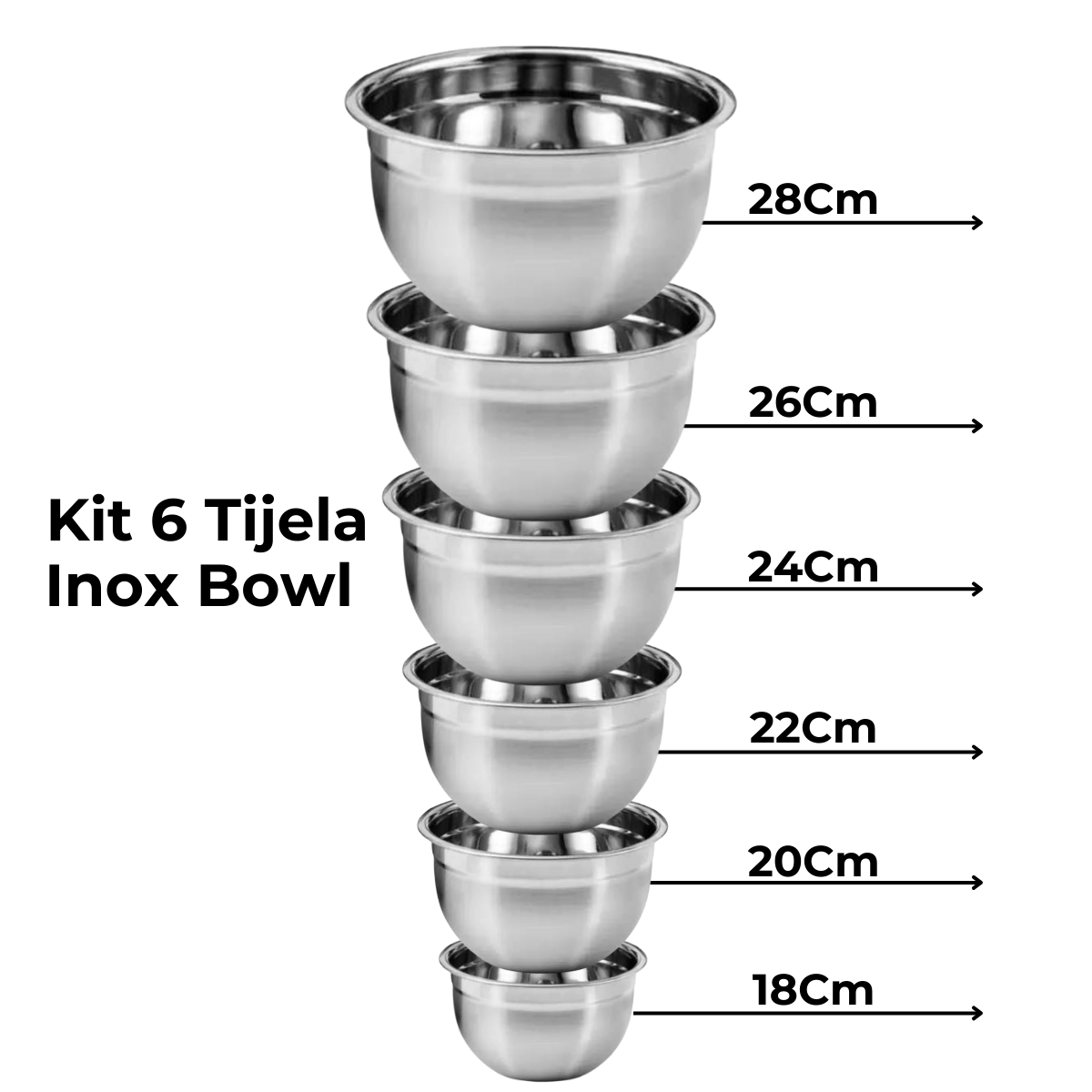 Kit 6 Tigela Inox Bowl Multiuso Profissional