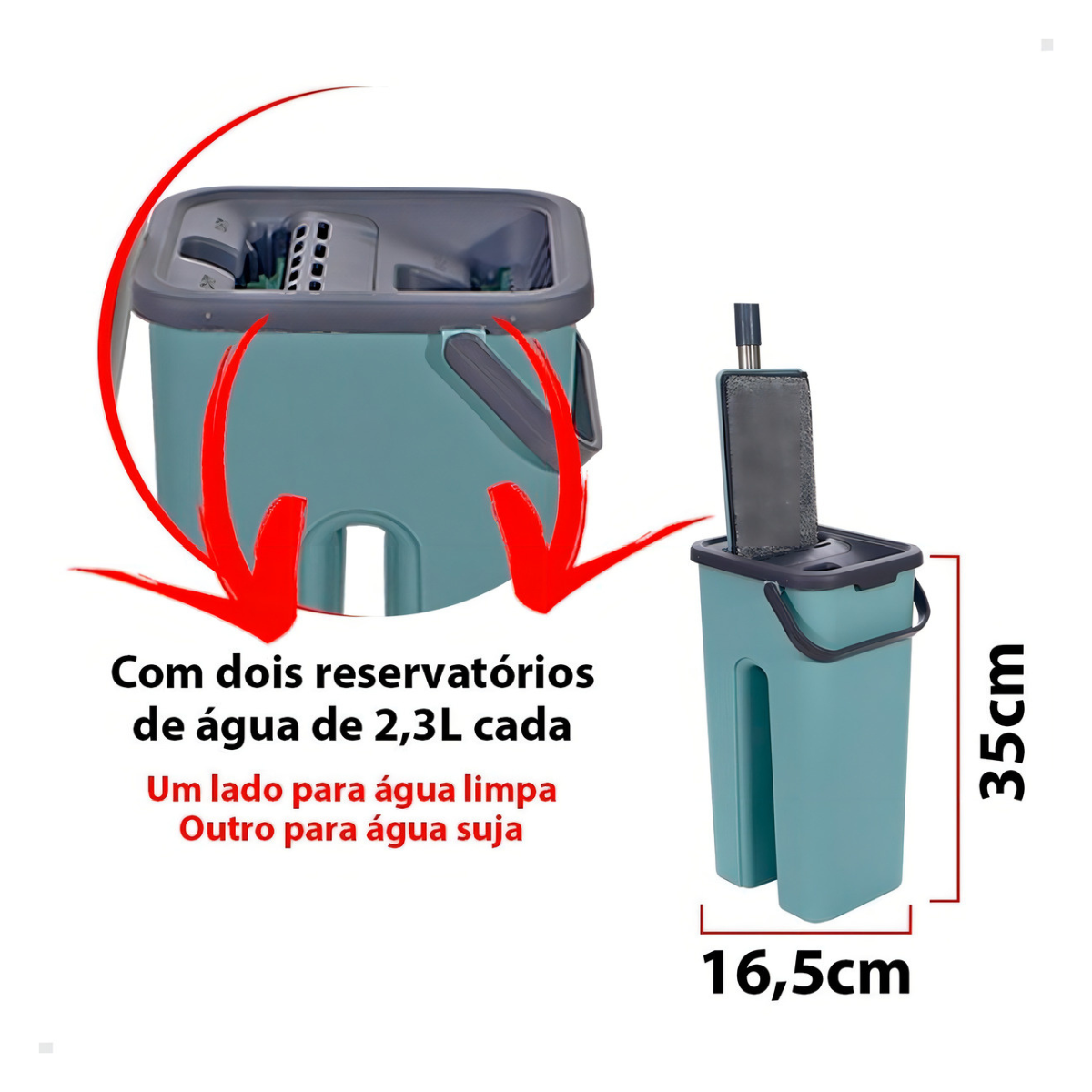 Rodo Flat Mop E Balde Lava E Seca Profissional Com 2 Refil