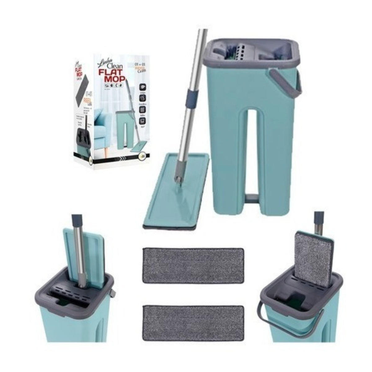 Rodo Flat Mop E Balde Lava E Seca Profissional Com 2 Refil